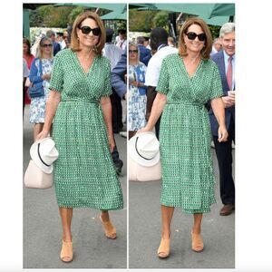 Scotch & Soda Midi Satin Wrap Dress Green Geometric Short Sleeve Women's XS